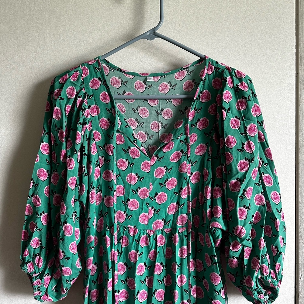 Floral Green and Pink Women's Dress